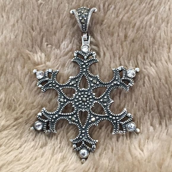 Marcasite Crystal Sterling Silver 925 Snowflake Pendant - Picture 1 of 8